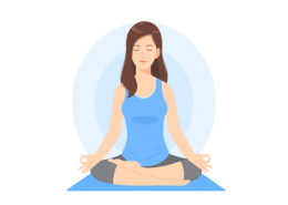 una donna che respira in posizione yoga